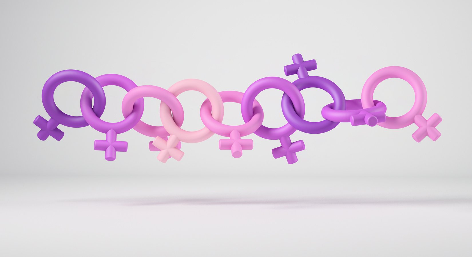 Female Gender Symbols Forming a Chain, Feminist Unity Concept